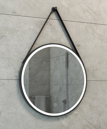 Italy Sanitair Cinto spiegel rond met band, LED verlichting, dimbaar en spiegelverwarming 60 cm mat zwart