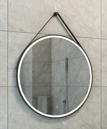 Italy Sanitair Cinto spiegel rond met band, LED verlichting, dimbaar en spiegelverwarming 80 cm mat zwart