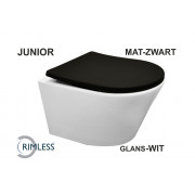 Vesta junior wandcloset rimless verkort glans wit Shade slim toiletzitting softclose en quick release mat zwart