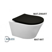 Vesta wandcloset rimless mat wit met Shade slim toiletzitting softclose en quick release mat zwart