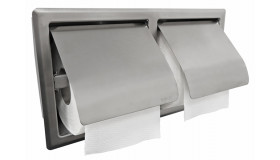 Sunk dubbele inbouw toiletrolhouder met klep RVS
