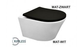 Vesta wandcloset rimless mat wit met Shade slim toiletzitting softclose en quick release mat zwart
